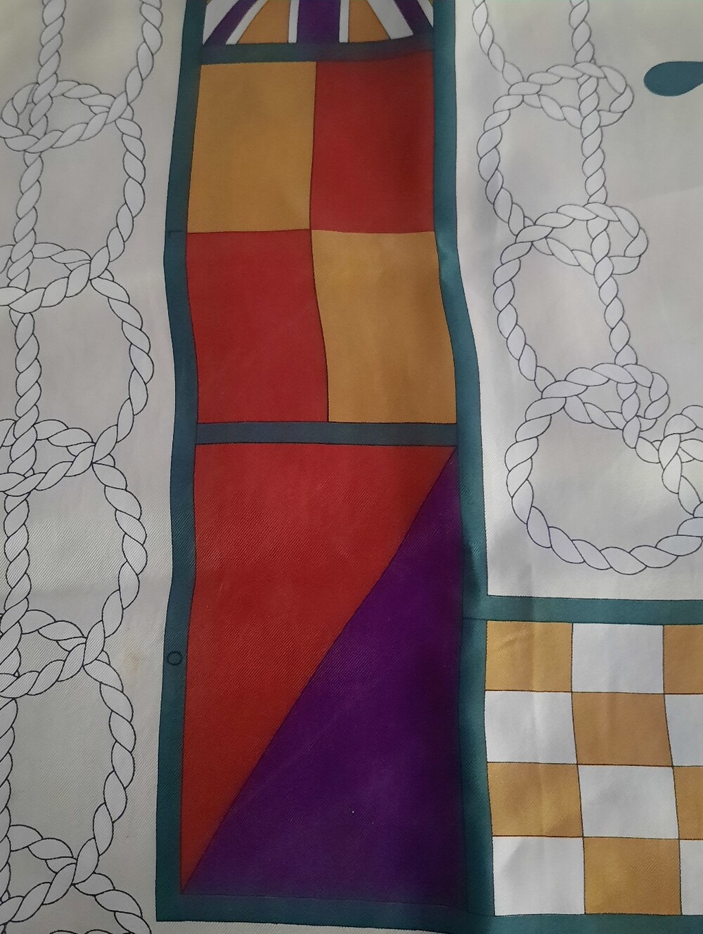 Vintage BURBERRY Nautical Wheel & Flags Square Silk Scarf 33" Ecru/Multi - Picture 7 of 11